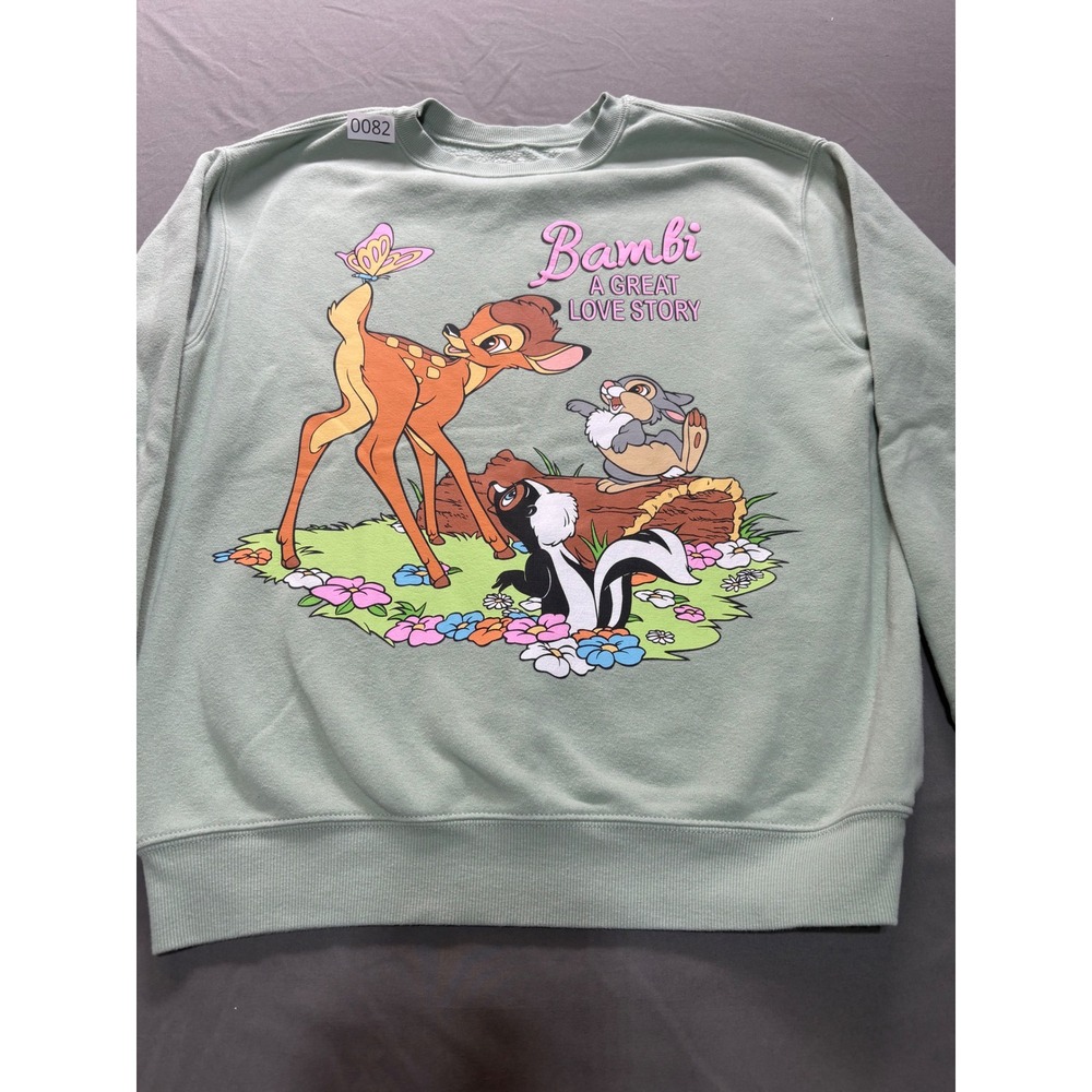 Disney Bambi A Great Love Story Sage Green Graphic Sweatshirt Medium RN 117508